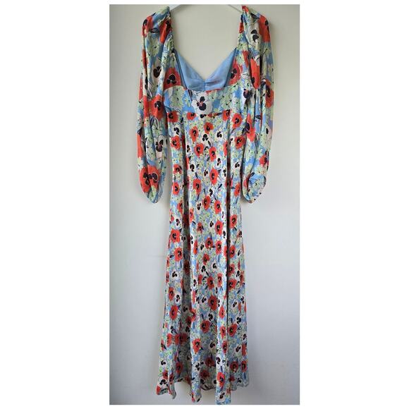 Rixo Gio Floral Silk Chiffon Long Dress Long Puff Sleeves Womens Size Medium EUC - Picture 5 of 14